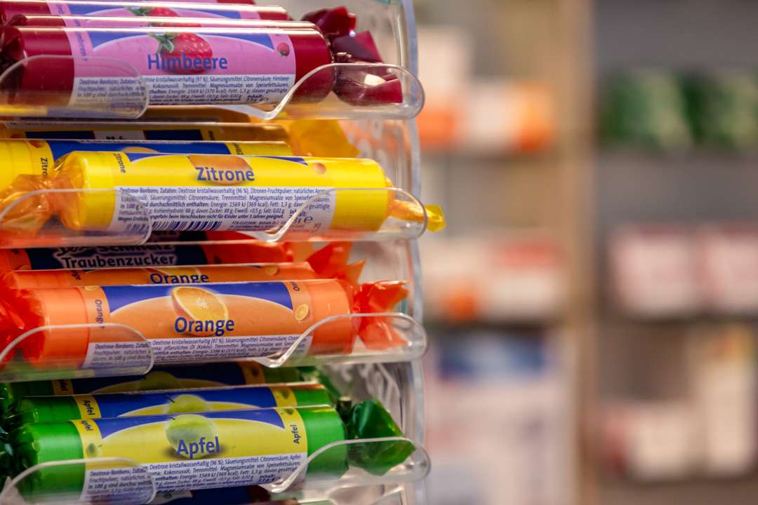 Verschiedene Traubenzucker in Rollen